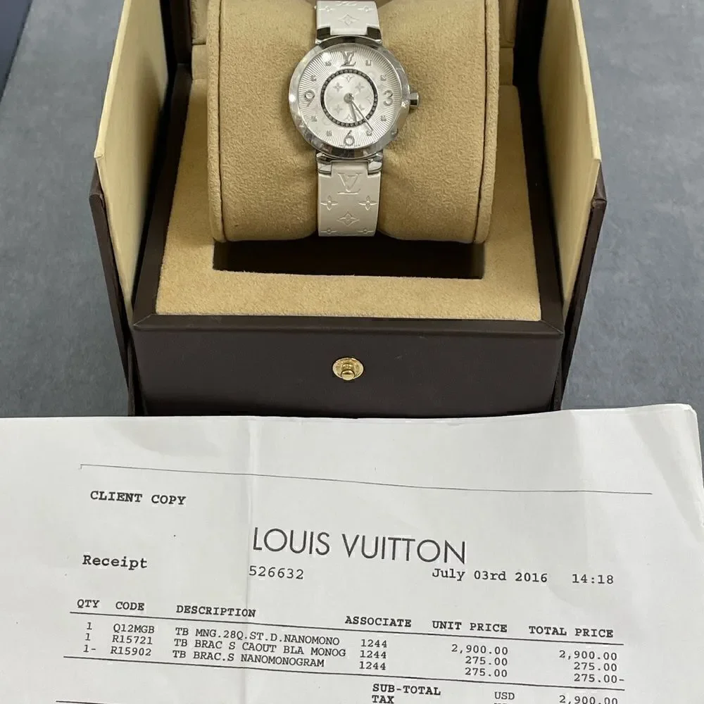 Authentic Louis Vuitton 28mm Tambour Diamond White wristwatch